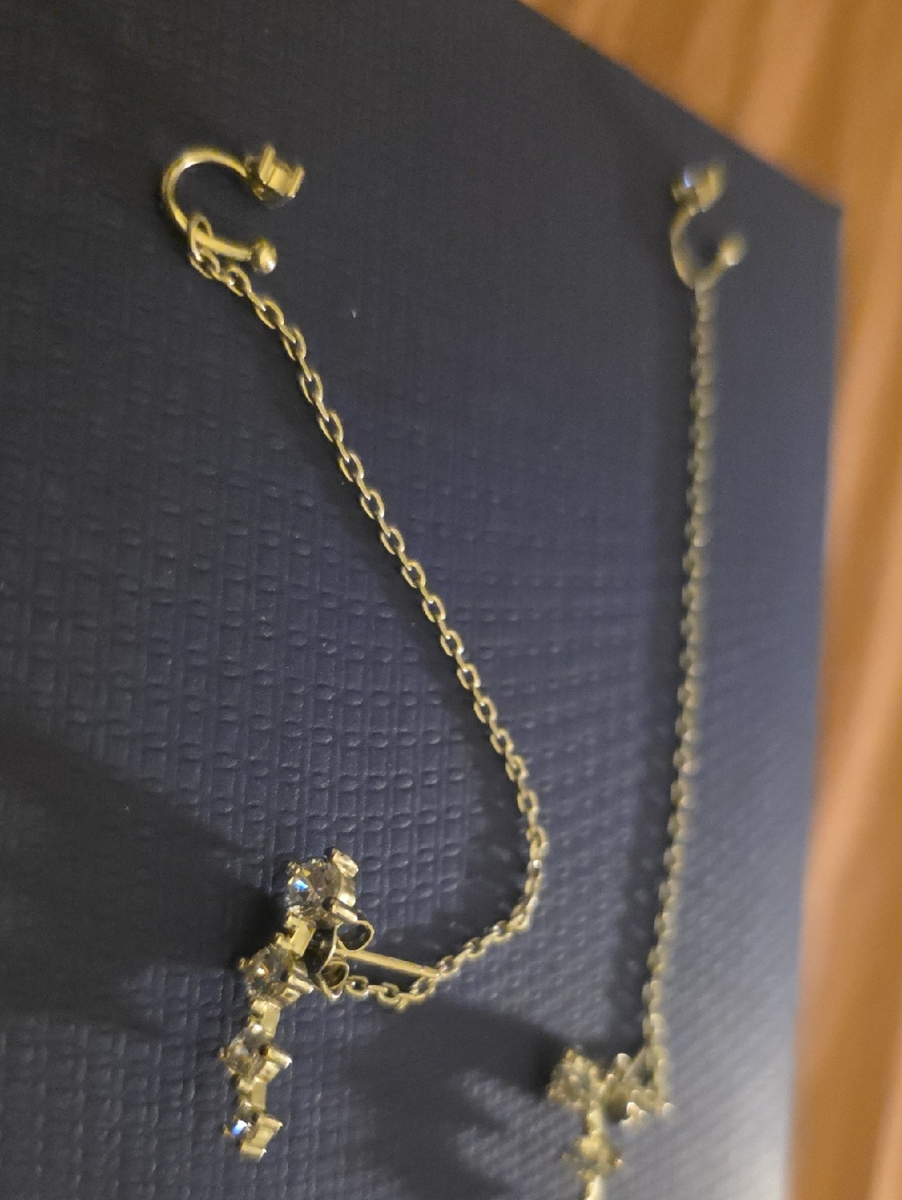 New Pair Of Stainless Steel Chain Ear Cuffs With Sparkling Crystals